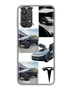 Чехол для Samsung Galaxy A32 (5G) с картинкой «Коллаж Cybertruck Tesla»