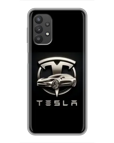 Чехол для Samsung Galaxy A32 (5G) с картинкой «Tesla — серебристое авто»