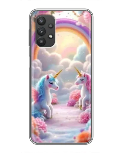 Чехол для Samsung Galaxy A32 с картинкой «Радуга и единороги»