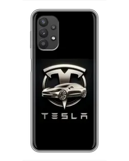 Чехол для Samsung Galaxy A32 с картинкой «Tesla — серебристое авто»