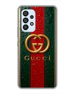 Чехол для Samsung Galaxy A33 (5G) с картинкой «Gucci — фирменная полоса и золото» Чехол для Samsung Galaxy A33 (5G) с картинкой «Gucci — фирменная полоса и золото»
