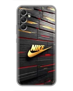 Чехол для Samsung Galaxy A34 с картинкой «Золотой Nike на металле»