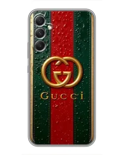 Чехол для Samsung Galaxy A34 с картинкой «Gucci — фирменная полоса и золото» Чехол для Samsung Galaxy A34 с картинкой «Gucci — фирменная полоса и золото»