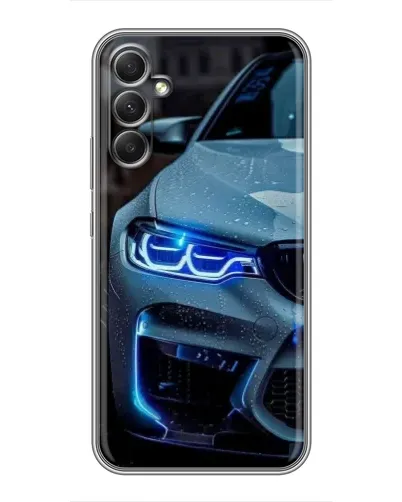 Чехол для Samsung Galaxy A34 с картинкой «Взгляд BMW с синими фарами»