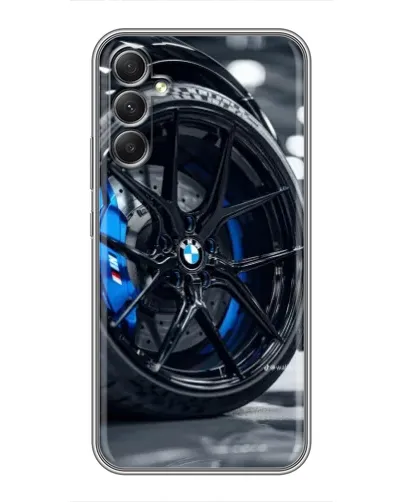 Чехол для Samsung Galaxy A34 с картинкой «Колесо BMW вблизи»