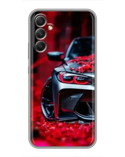 Чехол для Samsung Galaxy A34 с картинкой «Спортивная BMW и цветы»