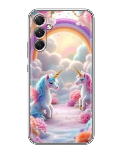 Чехол для Samsung Galaxy A34 с картинкой «Радуга и единороги»