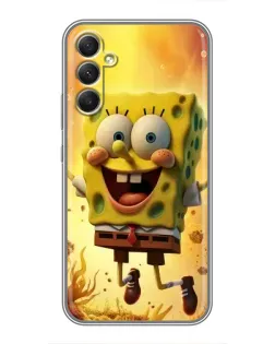 Чехол для Samsung Galaxy A34 с картинкой «Губка Боб прыгает»