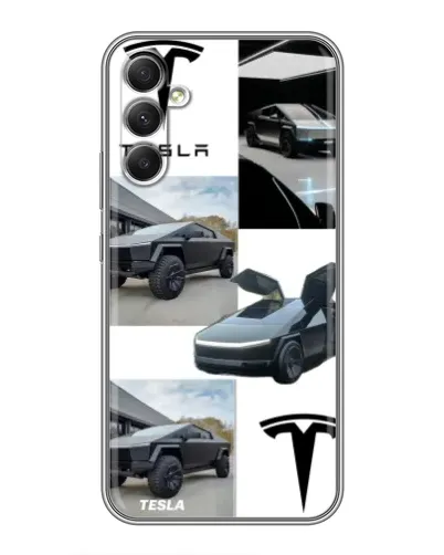 Чехол для Samsung Galaxy A34 с картинкой «Коллаж Cybertruck Tesla»