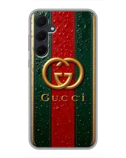 Чехол для Samsung Galaxy A35 (5G) с картинкой «Gucci — фирменная полоса и золото» Чехол для Samsung Galaxy A35 (5G) с картинкой «Gucci — фирменная полоса и золото»