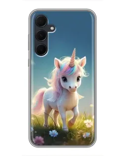 Чехол для Samsung Galaxy A35 (5G) с картинкой «Единорог на поляне»