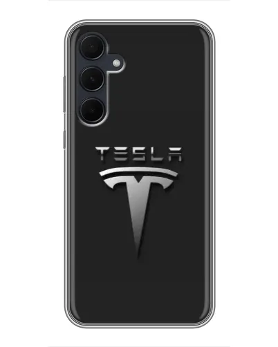 Чехол для Samsung Galaxy A35 (5G) с картинкой «Стальной логотип Tesla»