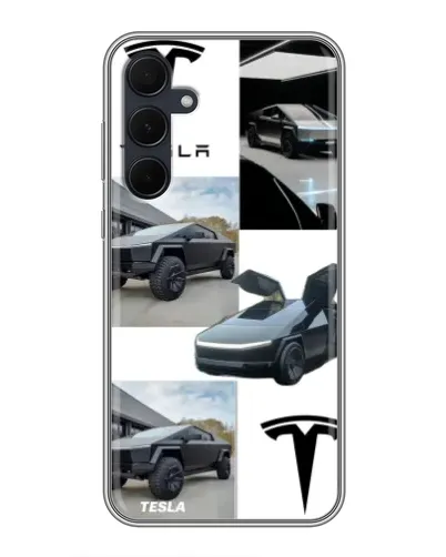 Чехол для Samsung Galaxy A35 (5G) с картинкой «Коллаж Cybertruck Tesla»