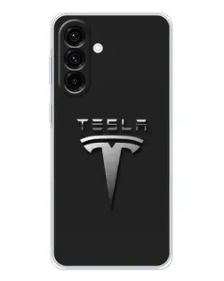 Чехол для Samsung Galaxy A36 5G с картинкой «Стальной логотип Tesla»