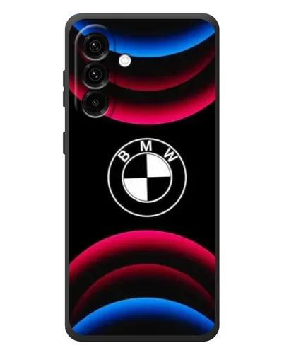 Чехол для Samsung Galaxy A37 с картинкой «Логотип BMW и неоновые дуги»