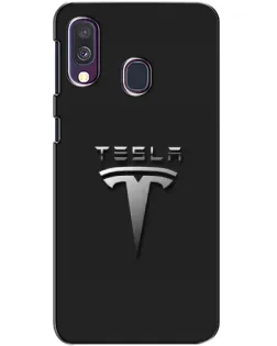 Чехол для Samsung Galaxy A40 2019 (A405F) с картинкой «Стальной логотип Tesla»