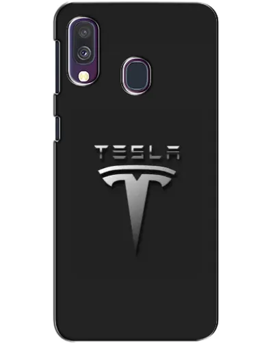 Чехол для Samsung Galaxy A40 2019 (A405F) с картинкой «Стальной логотип Tesla»