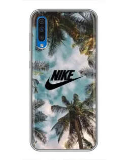 Чехол для Samsung Galaxy A50 2019 (A505F) с картинкой «Тропический принт Nike» Чехол для Samsung Galaxy A50 2019 (A505F) с картинкой «Тропический принт Nike»