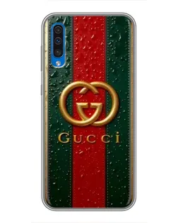 Чехол для Samsung Galaxy A50 2019 (A505F) с картинкой «Gucci — фирменная полоса и золото» Чехол для Samsung Galaxy A50 2019 (A505F) с картинкой «Gucci — фирменная полоса и золото»
