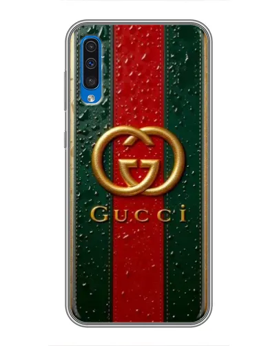 Чехол для Samsung Galaxy A50 2019 (A505F) с картинкой «Gucci — фирменная полоса и золото» Чехол для Samsung Galaxy A50 2019 (A505F) с картинкой «Gucci — фирменная полоса и золото»