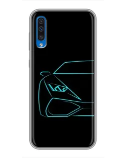 Чехол для Samsung Galaxy A50 2019 (A505F) с картинкой «Голубой силуэт Lamborghini»