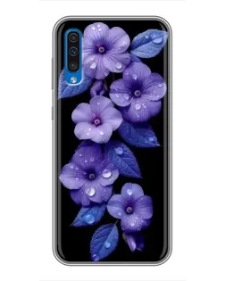 Чехол для Samsung Galaxy A50 2019 (A505F) с картинкой «Фиолетовые цветы с росою»