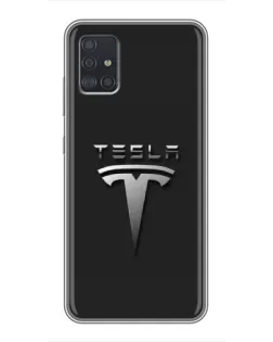 Чехол для Samsung Galaxy A51 5G (A516) с картинкой «Стальной логотип Tesla»