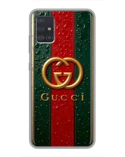 Чехол для Samsung Galaxy A51 (A515) с картинкой «Gucci — фирменная полоса и золото» Чехол для Samsung Galaxy A51 (A515) с картинкой «Gucci — фирменная полоса и золото»