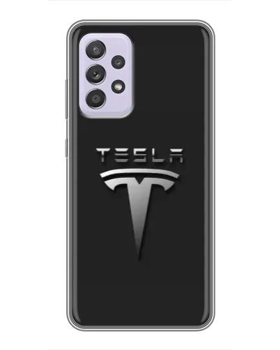 Чехол для Samsung Galaxy A52 с картинкой «Стальной логотип Tesla»