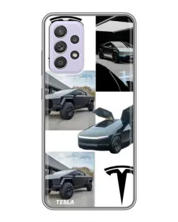 Чехол для Samsung Galaxy A52 с картинкой «Коллаж Cybertruck Tesla»