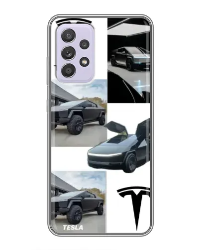 Чехол для Samsung Galaxy A52 с картинкой «Коллаж Cybertruck Tesla»