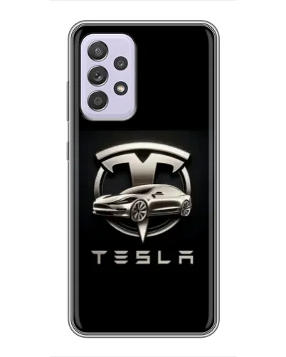 Чехол для Samsung Galaxy A52 с картинкой «Tesla — серебристое авто»