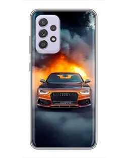 Чехол для Samsung Galaxy A52 с картинкой «Audi в огненном дыму»