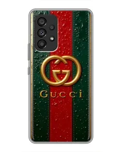 Чехол для Samsung Galaxy A53 (5G) с картинкой «Gucci — фирменная полоса и золото» Чехол для Samsung Galaxy A53 (5G) с картинкой «Gucci — фирменная полоса и золото»
