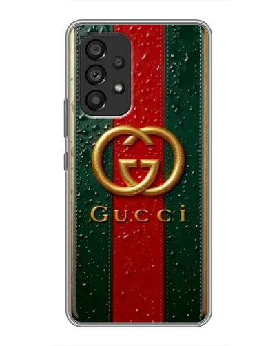 Чехол для Samsung Galaxy A53 (5G) с картинкой «Gucci — фирменная полоса и золото» Чехол для Samsung Galaxy A53 (5G) с картинкой «Gucci — фирменная полоса и золото»
