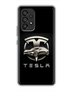 Чехол для Samsung Galaxy A53 (5G) с картинкой «Tesla — серебристое авто»