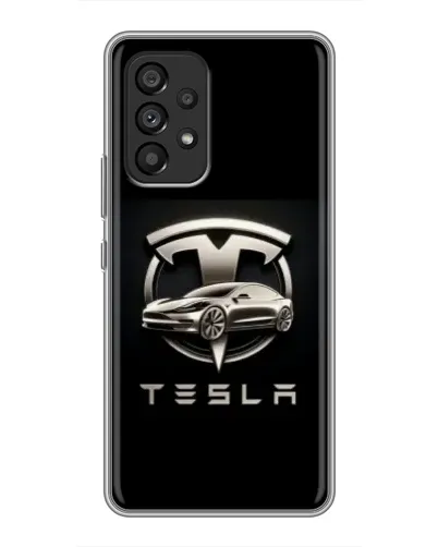 Чехол для Samsung Galaxy A53 (5G) с картинкой «Tesla — серебристое авто»
