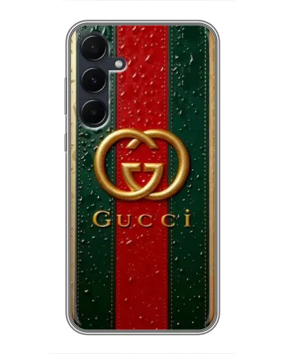 Чехол для Samsung Galaxy A55 с картинкой «Gucci — фирменная полоса и золото» Чехол для Samsung Galaxy A55 с картинкой «Gucci — фирменная полоса и золото»