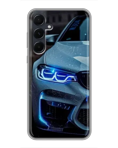 Чехол для Samsung Galaxy A55 с картинкой «Взгляд BMW с синими фарами»