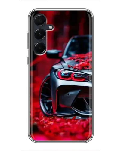 Чехол для Samsung Galaxy A55 с картинкой «Спортивная BMW и цветы»