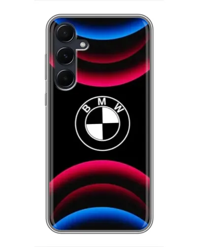 Чехол для Samsung Galaxy A55 с картинкой «Логотип BMW и неоновые дуги»