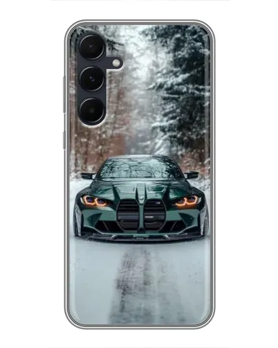 Чехол для Samsung Galaxy A55 с картинкой «BMW в зимнем лесу»