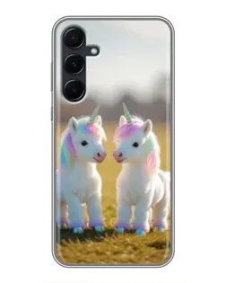 Чехол для Samsung Galaxy A55 с картинкой «Пара единорогов»