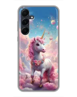 Чехол для Samsung Galaxy A55 с картинкой «Единорог среди облаков»