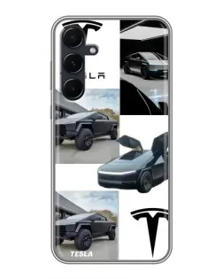 Чехол для Samsung Galaxy A55 с картинкой «Коллаж Cybertruck Tesla»