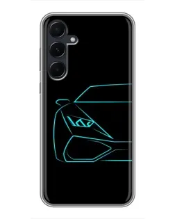 Чехол для Samsung Galaxy A55 с картинкой «Голубой силуэт Lamborghini»