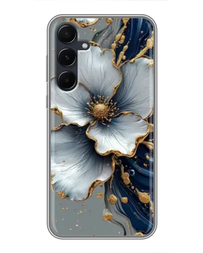 Чехол для Samsung Galaxy A55 с картинкой «Белый цветок и золотой флюид» Чехол для Samsung Galaxy A55 с картинкой «Белый цветок и золотой флюид»