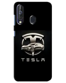 Чехол для Samsung Galaxy A60 2019 (A605F) с картинкой «Tesla — серебристое авто»