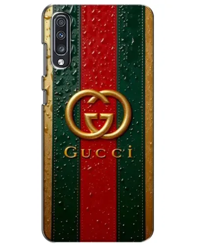Чехол для Samsung Galaxy A70 2019 (A705F) с картинкой «Gucci — фирменная полоса и золото» Чехол для Samsung Galaxy A70 2019 (A705F) с картинкой «Gucci — фирменная полоса и золото»