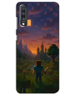 Чехол для Samsung Galaxy A70 2019 (A705F) с картинкой «Стив у башни» Чехол для Samsung Galaxy A70 2019 (A705F) с картинкой «Стив у башни»